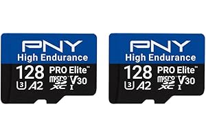 PNY Tarjeta microSDXC 2x128GB Pro Elite™ High Endurance C10 U3 V30 A2, hasta 100/90 MB/s de Lectura/Escritura, 4K UHD, Full HD, UHS-I, cámara de vigilancia y de Seguridad, Dash CAM