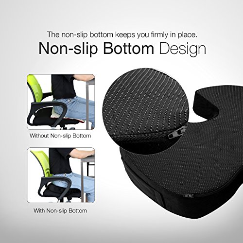 Memory Foam Sitzkissen,TopElek Sitzkissen Stuhlkissen Steißbeinkissen mit Memory Foam Core und Reißverschluss, für Bürostuhl, Autositz, Reise, entlastende Steißbeinschmerzen, Ischias, Hüftschmerzen, Hämorrhoiden Schmerzen - 4