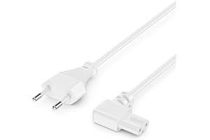 deleyCON 5m Kabel Zasilający Typ C Euro, Wtyczka Euro 90° Kątowa na Gniazdo C7, Euro 8, TV Blu-Ray, Sprzęt AGD, Zasilacze - Biały