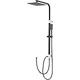 Auralum Colonna Doccia Nera senza Miscelatore Regolabile Altezza 69-113cm, Colonna Doccia Acciaio Inox con Soffione e Doccett
