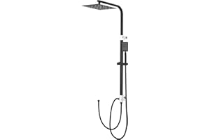Auralum Colonne de Douche Noir sans Mitigeur Réglable en Hauteur, Colonne de Douche avec Tête de Douche Carré 25x25cm pour Baignoire Salle de Bain