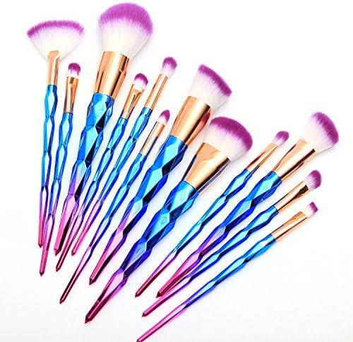 Bluehare Makeup Brush Set, 12pcs Diamond Multi Coloured Makeup Brushes Powder Foundation Blush Contour Fan Brush Eyeshadow Blending Brushes
