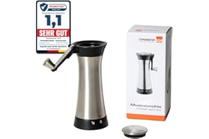 TOPANBIETER 999 Muskatmühle aus Edelstahl mit Aufbewahrungsbehälter und einklappbarer Kurbel Muskatreibe passend auch für Tonkabohnen