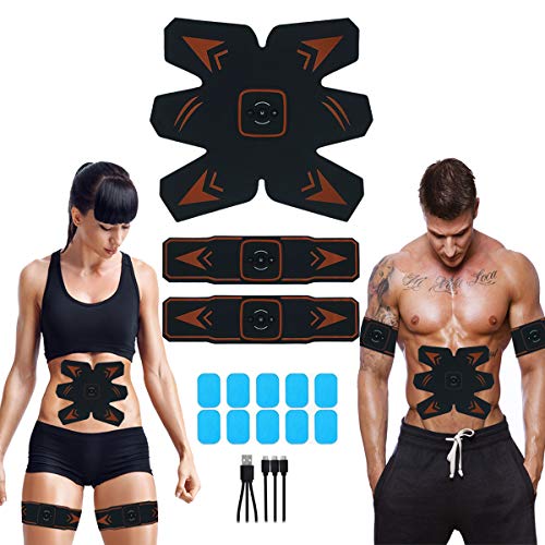 APZOVO Ceinture Abdominale Electrostimulation, EMS Electrostimulateur Musculaire, Ceinture de Massage pour Abdomen/Bras/Cuisse, Idéal pour Homme et Femme, USB Charge et Envoyer Gel 10 Comprimés