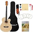 Vault EA20 Guitar Kit with Learn to Play E-Book, Bag, Strings, Straps, Picks, String winder & Polishing Cloth - 40 inch Cutaway Acoustic Guitar - Natural