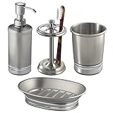 MEDIDAS COMPACTAS: Estos accesorios para baños entran en cualquier lavabo. Jabonero: 14,0 cm x 10,2 cm x 2,5 cm; vaso 8,3 cm x 10,2 cm; portacepillos 8,3 cm x 14,6 cm y dosificador 6,4 cm x 20,3 cm.