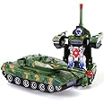 GoBaby Automatic Army/Robot Toy Tank Deformation Combat Transform Robot with Light & Music Transforming for Kids Bump Function (Army Tank)