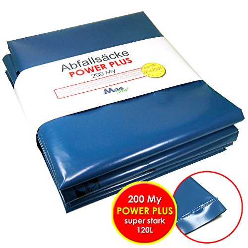 Müllbeutel 120 L POWER PLUS 200 My extra sehr stark & reißfest Abfallsäcke Müllsäcke Bau-& Gewerbe (10 Stück)