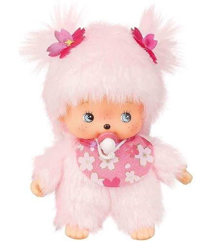 thumbnail image 2 of Sekiguchi Original Monchhichi Girl Plush Toy - Brown, 20cm With Dummy, Red Bib & Bows 2 of 4