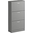 Vida Designs 3 Drawer Shoe Cabinet Cupboard Shoe Storage Organiser Pull Down Wooden Furniture Unit (Grey)