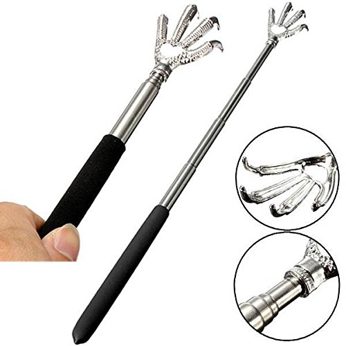 ELEGIANT Verstellbar Ausziehbar Rückenkratzer bis 58 cm Kratzhand Teleskop Stiel Edelstahl Massage PVC Griff 8.4“~22.6“ Geschenk Schwarz - 2