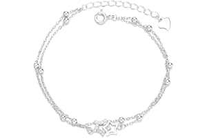 Belons Damen Armband Stern 925 Sterling Silber Zirkonia Sternchen Charm Armband Mädchen Armkette Armkettchen Kinder Fußkettchen