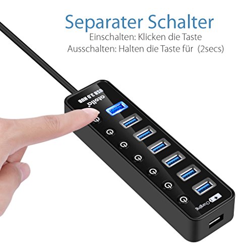 Atolla USB 3.0 Hub 7 port Multi USB Splitter Netzteil mit Schalter und 5V/3A 15W Power Supply Adapter -Schwarz - 4