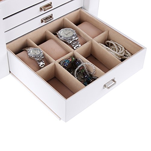 Songmics Schmuckkästchen Kosmetikkoffer mit 3 Schubladen Weiss 29,5 x 21,8 x 19,5 cm JBC04W - 5