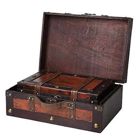 SLPR Crawford Holzkoffer mit Riemen (2er-Set, weinrot) | Altmodische