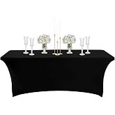 COSORO Rectangular Elastic Spandex Table Cover, 4 Feet Black Stain Resistant Waterproof Durable Washable Table Cover for Wedd