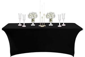 COSORO Nappe Rectangulaire Spandex Anti Tache,183cm Noir Nappe de Table Imperméables Lavable Extensible,pour Décoration Table de Terrasse,Cuisine,Mariage,Anniversaire,Fêtes,Halloween,Pique-niques