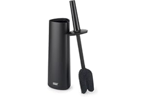 ‎JOSEPH JOSEPH Joseph Joseph Flex 360, zestaw szczotka do toalety i pojemnik do przechowywania z wymienną główką szczotki o potrójnym działaniu, która zapobiega kapaniu i zatykaniu, Czarny matowy