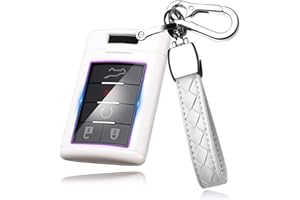 HIBEYO Smart etui na kluczyki samochodowe pasuje do Cadillac, etui ochronne z tworzywa sztucznego, etui na klucze do Cadillac Cts, ATSL, BLS, SLS, XLS, Escalade do Chevrolet C6, C7, Corvette, kółko na klucze, białe