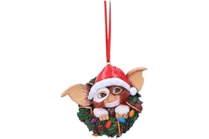 Nemesis Now Gremlins Gizmo w wieńcu wisząca ozdoba 9,5 cm, żywica, oficjalnie licencjonowany gadżet gremliny, dekoracja bożonarodzeniowa, odlewana w najlepszej żywicy, ręcznie malowany