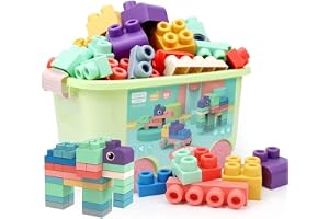 AMERTEER Soft Rubber Building Block Early Educational Toy Can Be Boiled And Bitten And Build A Preschool Education Sensory Stacking Rock Suitable For Baby 1-3 Years Old Blocks Toy Storage Bucket 50Pcs
