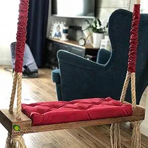 ad planet wooden standard hammock rope swing jhula for adults | house swings for kids | for indoor home, outdoor garden & balcony | solid wood, red, 24x9 inch