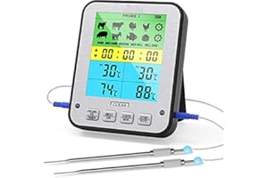 BESTYKS Digital meat thermometer, quick and precise readable oven thermometer with two stainless steel probes, cooking, grilling, kitchen grill thermometer with automatic on/off switch, timer and LCD screen