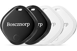 Boscznorp Air Tracker Lot de 4 avec Localiser (iOS Uniquement) Recherche d'articles Super légers pour clés, Portefeuille, Bagages, Sac à Dos, Batterie remplaçable, avec 4 Porte-clés