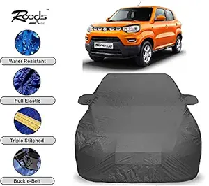 ROODS AUTO Prime Quality Car Body Cover for Maruti Suzuki S-Presso Triple Stitched-Fully Elastic-Ultra Surface Body Protection (Grey Look)