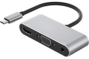 La Brodée USB C to HDMI VGA With Audio Adapter Jack，USB 3.1 Type C to HDMI 4K, VGA, 3.5mm Audio, Converter Adapter for MacBook, Chromebook