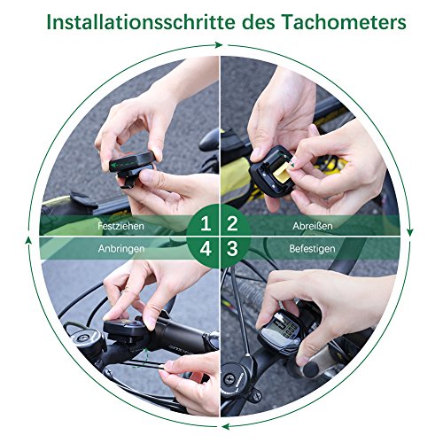 GHB Fahrradcomputer Drahtloser Speedometer Wasserdichter Kilometerzähler mit LCD Display Multifunktional (Schwarz) - 6
