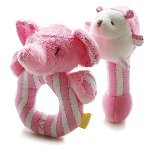SHILOH Baby Rattle Plush Doll 2 count Pink 4.8inX5.6in