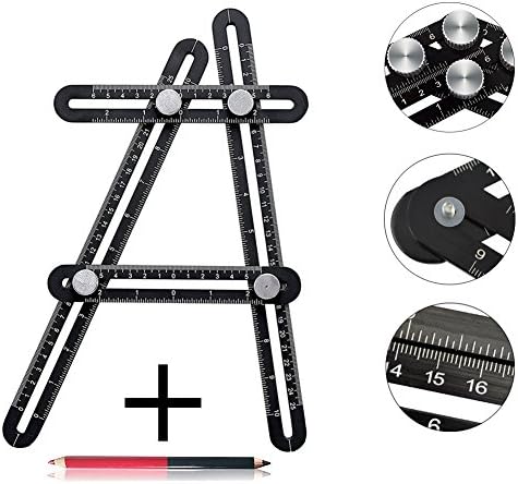 Upgraded Template Tool,Multi Angle Measuring Ruler,Premium Aluminum Alloy Angularizer Ruler Layout Tool Measurement for Handymen,DIY-ers,With A Marking Pencil (Black)