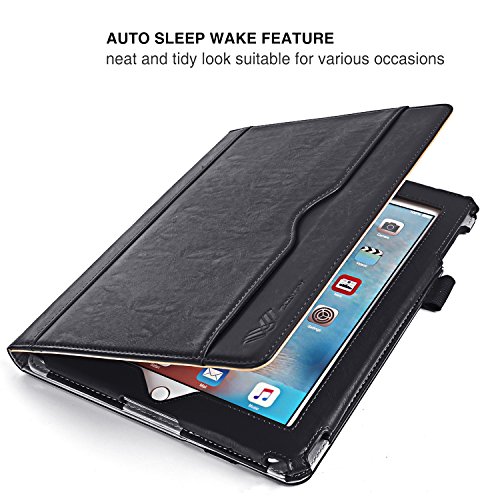 SAVFY iPad 2/3/4 Hülle Auto Sleep Wake up Funktion Business Serie Case Smart Cover mit Klettverschluss Handschlaufe, Kartensteckplätze schwarz - 6