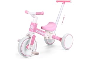 WDMIYA Toddler Trike Balance Bike for 2 3 4 Year Olds, 5 in 1 Kids Tricycle with Parent Handle & Removable Pedals, Push Trike Ride on Toys, Birthday Gifts for Boys Girls