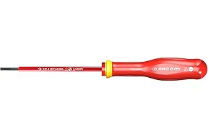 FACOM Destornillador Aislado Plano 3x100mm 1000V PROTWIST, Tratamiento Térmico, Mango Soft Grip, Tratamiento Tri-Coating, Marcado Láser, Ergonomía Optimizada, AT3X100VE