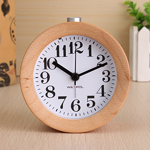 KING DO WAY Mute Kreativ Holz Wecker Handgemachte Tischuhr Snooze Funktion tickt Sanft Wecker Clock mit Nachtlicht ticken Digitale schlummer Runde hintergrundbeleuchtung Umweltfreundlich Uhr