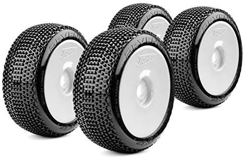 COMPLETE SET BUGGY RACING TYRES Revenger Medium 1:8 with Dish Rims White James Racing j08b09s3i &amp; j-w01 830095