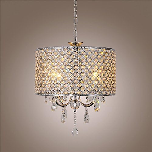 Chicstyleme Drum Chrome Round Chandelier Crystal Modern 4 Lights Pendant Lamp Room Lighting