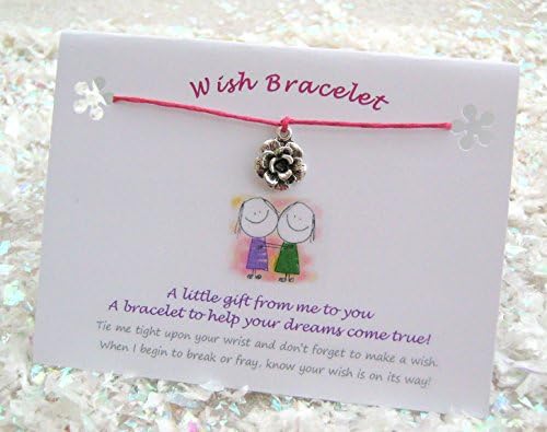 Wish String Bracelet, Tibetan Rose Charm &amp; Quote Card (Fuchsia Cord) . A Lovely Token Gift, Keepsake. Ideal For Birthday, Friend, Best Friend, Thank You or Just Because/With Love.