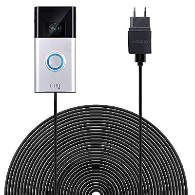 BECEMURU Adaptateur Secteur Sonnerie BECEMURU Quick Charge 3.0 et Adaptateur de Charge de Batterie avec câble résistant aux intempéries de 19,6 pi / 6 m pour Sonnette vidéo Ring (Noir) (Ring Video Doorbell)