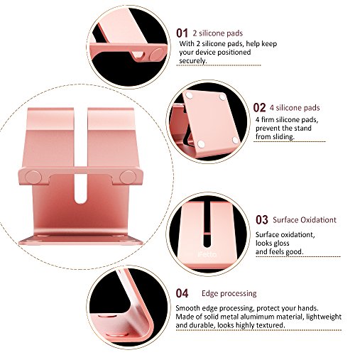 Ifecco Handy Halterung iPhone Ständer Aluminum Handy Ständer Telephone Ständer für Android Smartphone iPhone 7/6/5S/5 Galaxy S4/S5 (rose golden) - 3