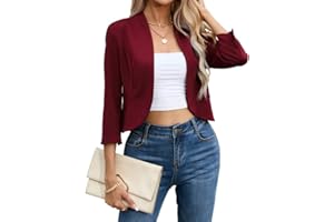 Clearlove Damen Blazer Anzug Offene Front Cardigan 3/4 Ärmel Casual Arbeit Büro Cropped Blazer Jacke für Damen