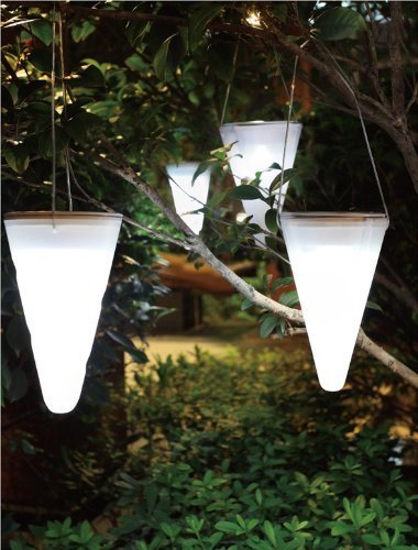 Solalux 3er Set Hängende Kegelförmige Solar-Gartenleuchten Eis Weiß LED-Leuchten Außenbeleuchtung, Baumdekoration