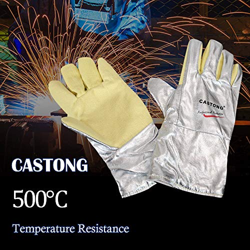 Preisvergleich Produktbild Maso Castong Schweißhandschuhe, 500°-Isolierungshandschuhe, hitzebeständig, industriell hitzebeständig, hohe Temperaturbeständigkeit, feuerfest, 1 Paar, silberfarben