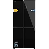 Cecotec 4 Door Refrigerator 436L Bolero CoolMarket 4D 436 Black Glass E. 183.5 cm High and 83.5 cm Wide, Compressor Inverter