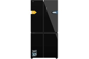 Cecotec Refrigerateur Congelateur 4 Portes Française Bolero CoolMarket 4D 436 Black Glass E. Réfrigérateur 436L, Total No Frost, MultiAirFlow, mode Vacances, alarmes et Metal Cooling
