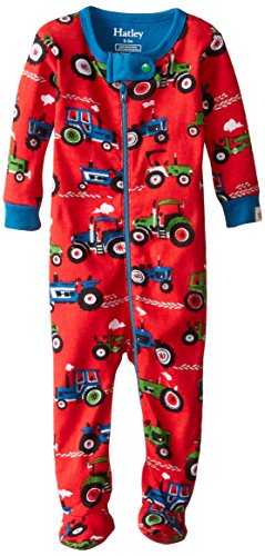Hatley Baby Boys 0-24m Footed Coverall Farm Tractors Footies, Red, 0-3 Months