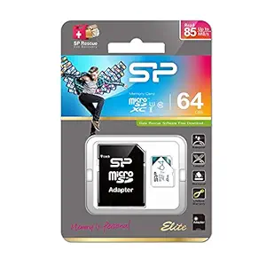 Silicon Power 64GB Read Up to 85MB/s Elite microSDXC UHS-1 Memory Card - with Adapter (SP064GBSTXBU1V20BS)