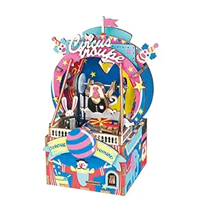 Rolife Dream Hand Crank Music Box with Inner Machine-3D Wooden Puzzle DIY Assemble Toys-Creative Gift for Christmas/Birthday/Valentine's Day for Kids Children Girl Friends (Circus Monkey)